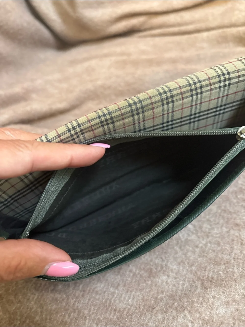 Burberry Dark Green Textured Leather Long Wallet